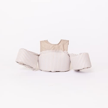 Sisterly Market Colorblock Swim Vest, Toddler Life Jacket, Cute, Simple, Life Vest for Boys and Girls (Tan Stripe)