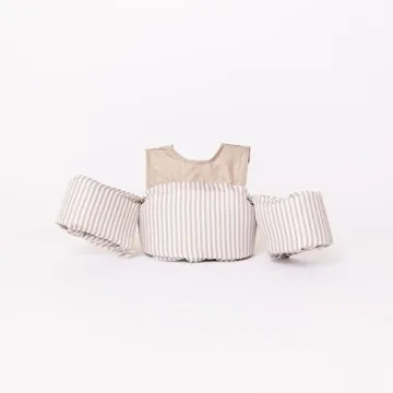 Sisterly Market Colorblock Swim Vest, Toddler Life Jacket, Cute, Simple, Life Vest for Boys and Girls (Tan Stripe)