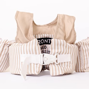 Sisterly Market Colorblock Swim Vest, Toddler Life Jacket, Cute, Simple, Life Vest for Boys and Girls (Tan Stripe)