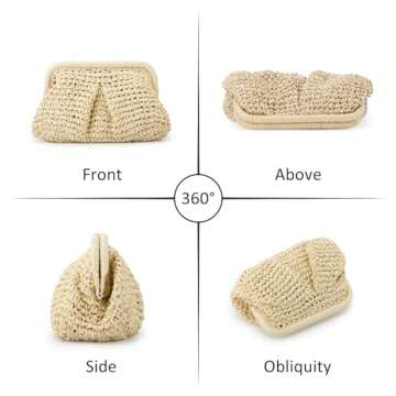 Emprier Straw Clutch Purse for Women Cloud Dumpling Pouch Straw Crossbody Shoulder Handbag Summer Be...