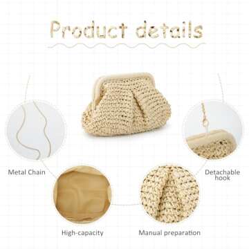 Emprier Straw Clutch Purse for Women Cloud Dumpling Pouch Straw Crossbody Shoulder Handbag Summer Beach Woven Bag