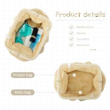 Emprier Straw Clutch Purse for Women Cloud Dumpling Pouch Straw Crossbody Shoulder Handbag Summer Beach Woven Bag