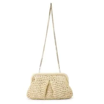 Emprier Straw Clutch Purse for Women Cloud Dumpling Pouch Straw Crossbody Shoulder Handbag Summer Beach Woven Bag