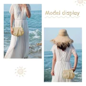 Emprier Straw Clutch Purse for Women Cloud Dumpling Pouch Straw Crossbody Shoulder Handbag Summer Beach Woven Bag