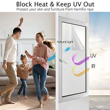 HIDBEA Frosted Window Privacy Film Heat Control UV Blocking, Static Cling Non-Adhesive Reusable Door...