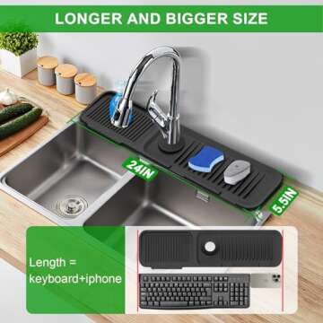 Sink Splash Guard, 5°Slope Silicone Draining Mat for Kitchen Sink, 24 inch Sink Faucet Mat, Silicon...
