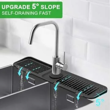 Sink Splash Guard, 5°Slope Silicone Draining Mat for Kitchen Sink, 24 inch Sink Faucet Mat, Silicone Sink Faucet Mat Splash Guard, Sink Water Splash Guard, Sink Accessories for Kitchen, Bathroom
