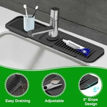 Sink Splash Guard, 5°Slope Silicone Draining Mat for Kitchen Sink, 24 inch Sink Faucet Mat, Silicone Sink Faucet Mat Splash Guard, Sink Water Splash Guard, Sink Accessories for Kitchen, Bathroom