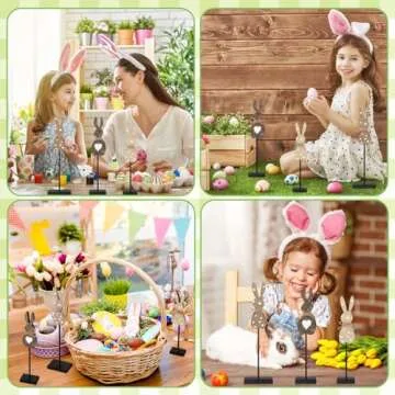 Burbell 3 Pcs Easter Bunny Table Decorations Wooden Bunny Tabletop Decor Rustic Rabbit Tall Standing...