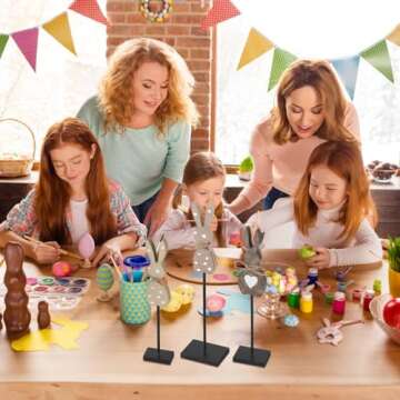 Burbell 3 Pcs Easter Bunny Table Decorations Wooden Bunny Tabletop Decor Rustic Rabbit Tall Standing Sign Block Farmhouse Spring Centerpiece Easter Decor for Home Table Mantel Office Desk(Lovely)