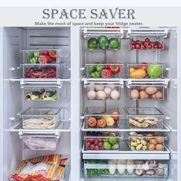 Refrigerator Organizer Bins - Clear Plastic Container Drawer for Egg Vegetable Fruit Snack Drink Foo...