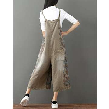 Yeokou Women's Loose Baggy Denim Wide Leg Drop Crotch Jumpsuit Rompers Overalls (One Size, Style 17 Coffee)