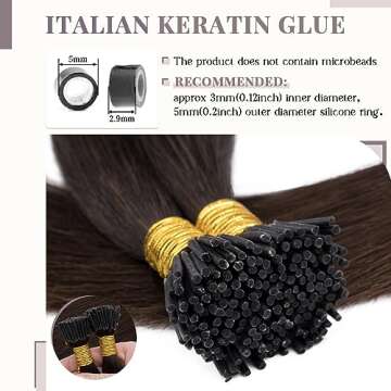 Rich Choices I Tip Hair Extensions Human Hair,100 Strands 0.5g/Strands,100% Real Remy Human Hair Extension Pre Bonded Keratin Stick In Hair Extensions Hair Piece For Women 18 Inch #2 Dark Brown