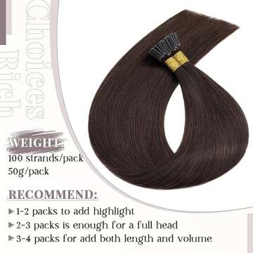 Rich Choices I Tip Hair Extensions Human Hair,100 Strands 0.5g/Strands,100% Real Remy Human Hair Extension Pre Bonded Keratin Stick In Hair Extensions Hair Piece For Women 18 Inch #2 Dark Brown