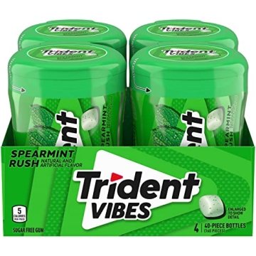 Trident Vibes Spearmint Rush Sugar Free Gum - 4 Bottles, 160 Total Pieces