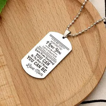 KENYG to My Son Stainless Steel Dog Tag Beads Chain Necklace for Son from Mom Christmas Birthday