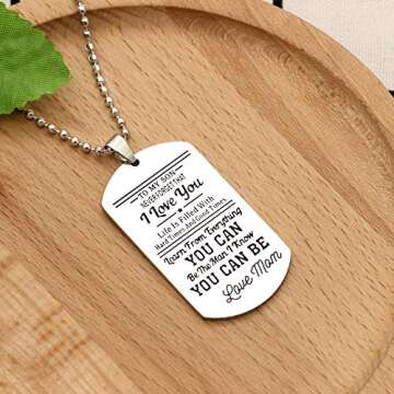 KENYG to My Son Stainless Steel Dog Tag Beads Chain Necklace for Son from Mom Christmas Birthday