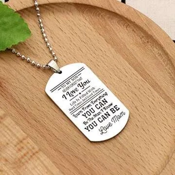 KENYG to My Son Stainless Steel Dog Tag Beads Chain Necklace for Son from Mom Christmas Birthday