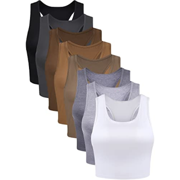 8 Pcs Women Basic Crop Tank Tops Sleeveless Racerback Crop Cotton Top Set