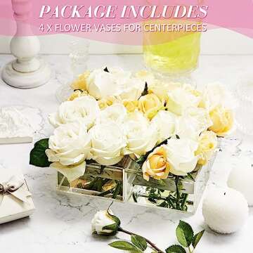 Tanlade 4 Pcs Acrylic Flower Vase Total 17 Inches Long Rectangular Floral Centerpiece for Dining Table Modern Acrylic Flower Box Decorative Clear Rectangle Vase Low Floral Vases for Home Wedding