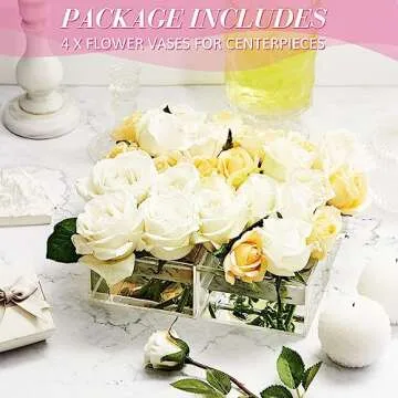 Tanlade 4 Pcs Acrylic Flower Vase Total 17 Inches Long Rectangular Floral Centerpiece for Dining Table Modern Acrylic Flower Box Decorative Clear Rectangle Vase Low Floral Vases for Home Wedding