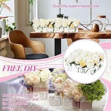 Tanlade 4 Pcs Acrylic Flower Vase Total 17 Inches Long Rectangular Floral Centerpiece for Dining Table Modern Acrylic Flower Box Decorative Clear Rectangle Vase Low Floral Vases for Home Wedding