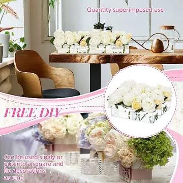 Tanlade 4 Pcs Acrylic Flower Vase Total 17 Inches Long Rectangular Floral Centerpiece for Dining Table Modern Acrylic Flower Box Decorative Clear Rectangle Vase Low Floral Vases for Home Wedding