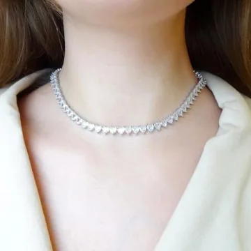 Fesciory Adjustable Silver Rhinestone Tennis Necklace