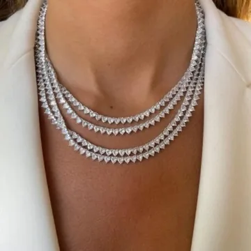 Fesciory Adjustable Silver Rhinestone Tennis Necklace