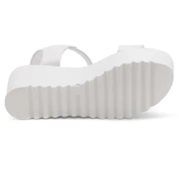 Herstyle Carita Womens Platform Sandals Open Toe Ankle Strap Flatform Wedge Casual Sandal Black White Chunky Platform Sandals Comfortable Lightweight Lug Sole Wedges for Summer, White, Size 6.0