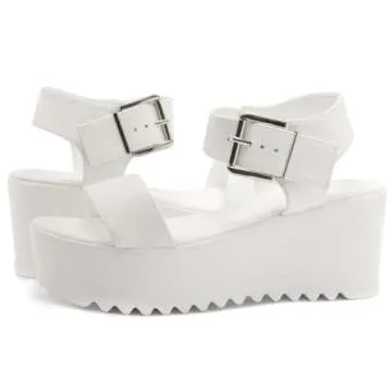 Herstyle Carita Womens Platform Sandals Open Toe Ankle Strap Flatform Wedge Casual Sandal Black White Chunky Platform Sandals Comfortable Lightweight Lug Sole Wedges for Summer, White, Size 6.0