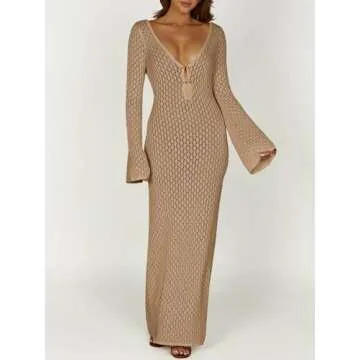 Womens Crochet Maxi Beach Cover Up Dress for Summer