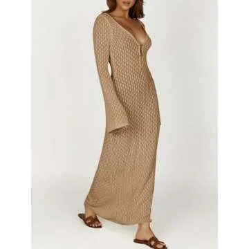 Womens Crochet Maxi Beach Cover Up Dress for Summer