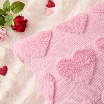 LOMCHEN Valentine's Day Plush Heart Pillow Covers Set