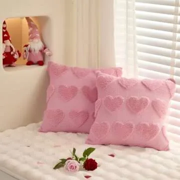 LOMCHEN Valentine's Day Plush Heart Pillow Covers Set