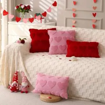 LOMCHEN Valentine's Day Plush Heart Pillow Covers Set