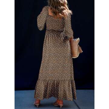 Dokotoo Spring Dresses for Women 2025 Summer Boho Floral Square Neck Smocked Long Sleeve Button Empi...