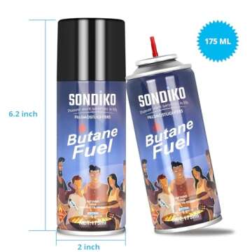 Sondiko Butane Refill, 175 ml, Butane Fuel Refill, Lighter Fluid Refill Canister, Butane Refill for ...