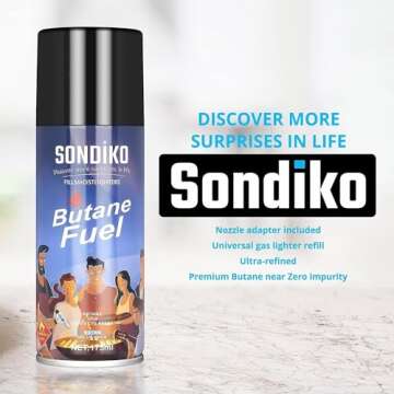Sondiko Butane Refill, 175 ml, Butane Fuel Refill, Lighter Fluid Refill Canister, Butane Refill for Torch Lighter, Butane Torch, Kitchen Blow Torch(1 Can)