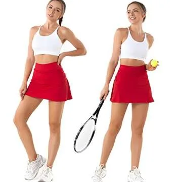 Betaven Pleated Tennis Skirts for Women with Pockets Build in Shorts Golf Skort High Waisted Athletic Running Activewear,A-Dark Red,Medium