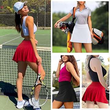 Betaven Pleated Tennis Skirts for Women with Pockets Build in Shorts Golf Skort High Waisted Athletic Running Activewear,A-Dark Red,Medium
