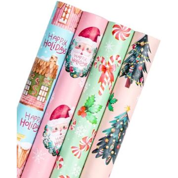 WRAPAHOLIC Christmas Wrapping Paper Roll Set - Delightful Holiday Designs in Four Rolls