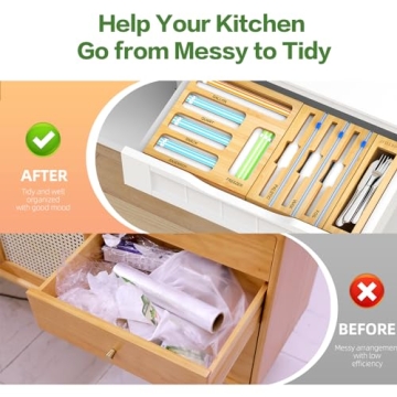 GEYILO 9 IN 1 Foil and Plastic Wrap Organizer with Cutter