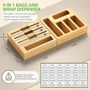 GEYILO 9 IN 1 Foil and Plastic Wrap Organizer with Cutter