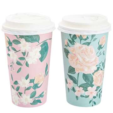 BLUE PANDA 48 Pack Disposable 16oz Paper Coffee Cup with Lids, Paper To Go Cups for Themed Birthday Party, Wedding, Baby Shower (4 Pastel Colors)