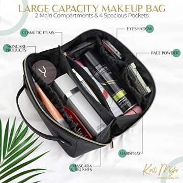 Kat Myhr Large Capacity Travel Cosmetic Bag - Waterproof Travel Makeup Bag Organizer - Cosmetics Org...