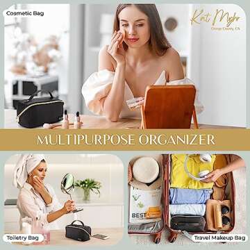 Kat Myhr Large Capacity Travel Cosmetic Bag - Waterproof Travel Makeup Bag Organizer - Cosmetics Organizer Travel Make Up Bag for Women - Cute Makeup Bag for Women - Travel Makeup Organizer Bag