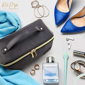 Kat Myhr Large Capacity Travel Cosmetic Bag - Waterproof Travel Makeup Bag Organizer - Cosmetics Organizer Travel Make Up Bag for Women - Cute Makeup Bag for Women - Travel Makeup Organizer Bag