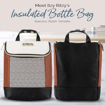 Itzy Ritzy Insulated Bottle Bag – Keeps Bottles Warm or Cool - Holds 3 Bottles & Features Interior Pocket For Ice Pack (Not Included), Coffee and Cream