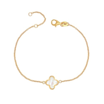 LeCalla Valentines Day Jewelry: Sterling Silver Clover Bracelet with 14K Gold-Plated Accents